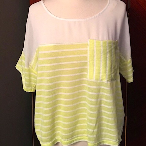 Chloe K Lime & Cream Striped Top - Picture 1 of 5